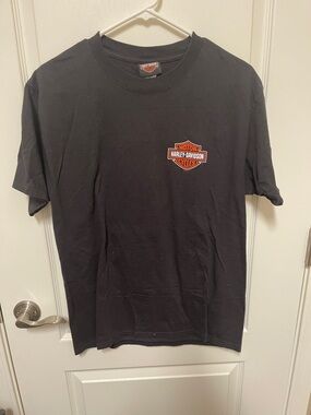 Harley-Davidson Black T-Shirt with Orange & White Shield Logo Size Medium